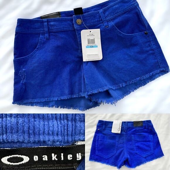 Oakley Corduroy Blue Distressed Fringe Shorts Size 5 / 6 - Picture 1 of 12